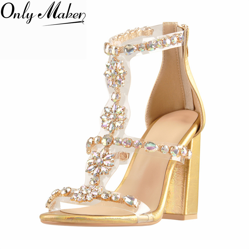 Onlymaker Women Gold Rhineston - Clear Strap Heel ulasan dan harga