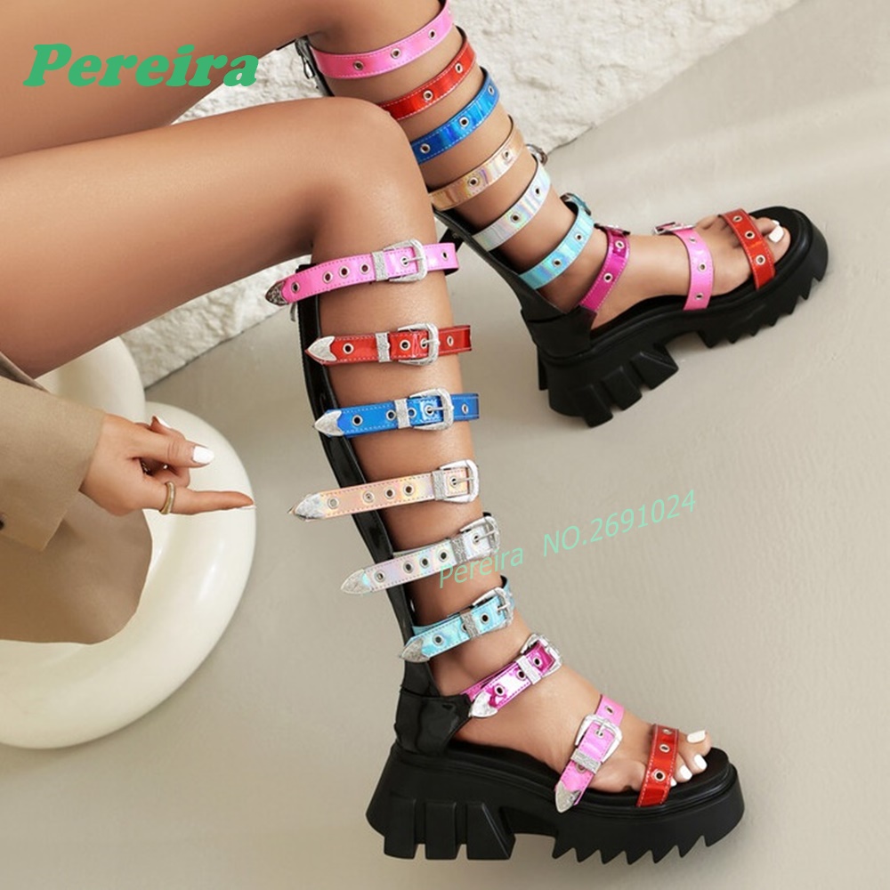 Colorful Multi Buckle Straps K - Knee High Boots Women ulasan dan harga
