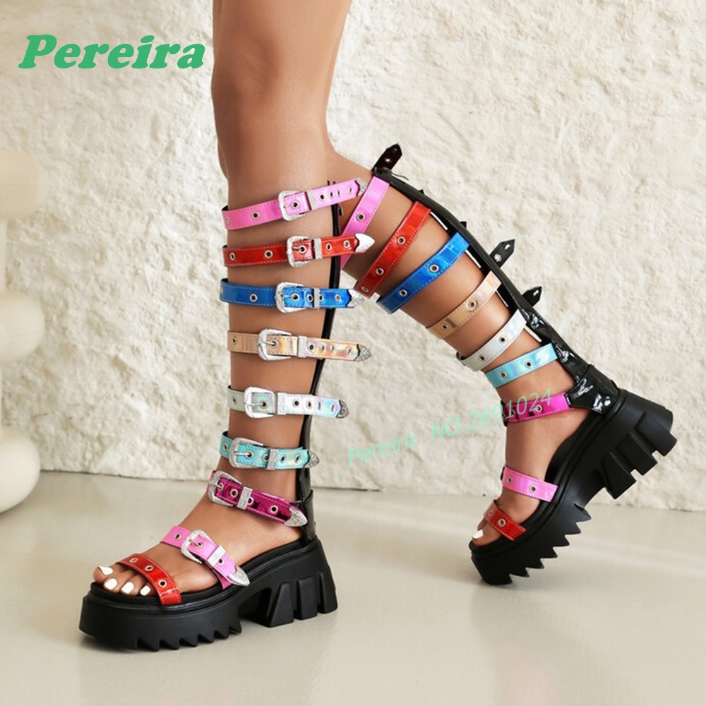 Colorful Multi Buckle Straps K - Knee High Boots Women ulasan dan harga