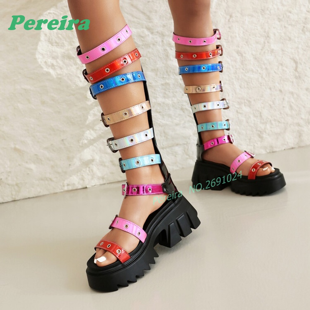 Colorful Multi Buckle Straps K - Knee High Boots Women ulasan dan harga