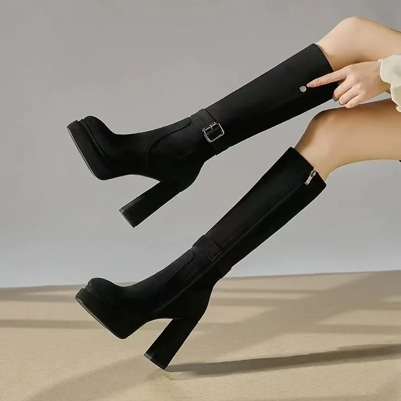 Women Platform Thick High Heel - Knee High Boots Women ulasan dan harga