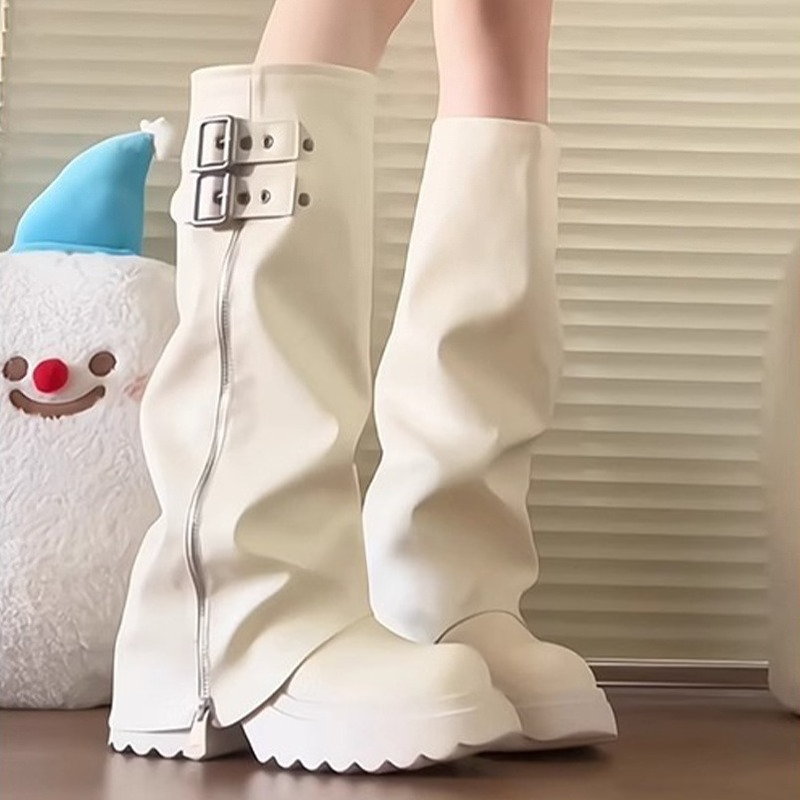Punk Style Splicing Thick Bott - Knee High Boots Women ulasan dan harga