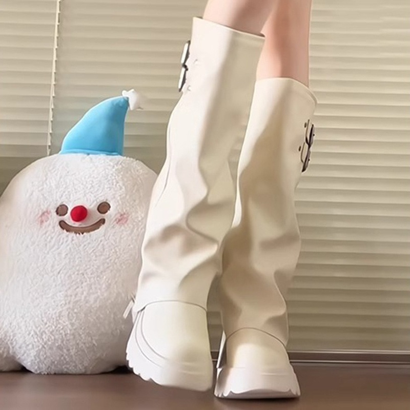 Punk Style Splicing Thick Bott - Knee High Boots Women ulasan dan harga