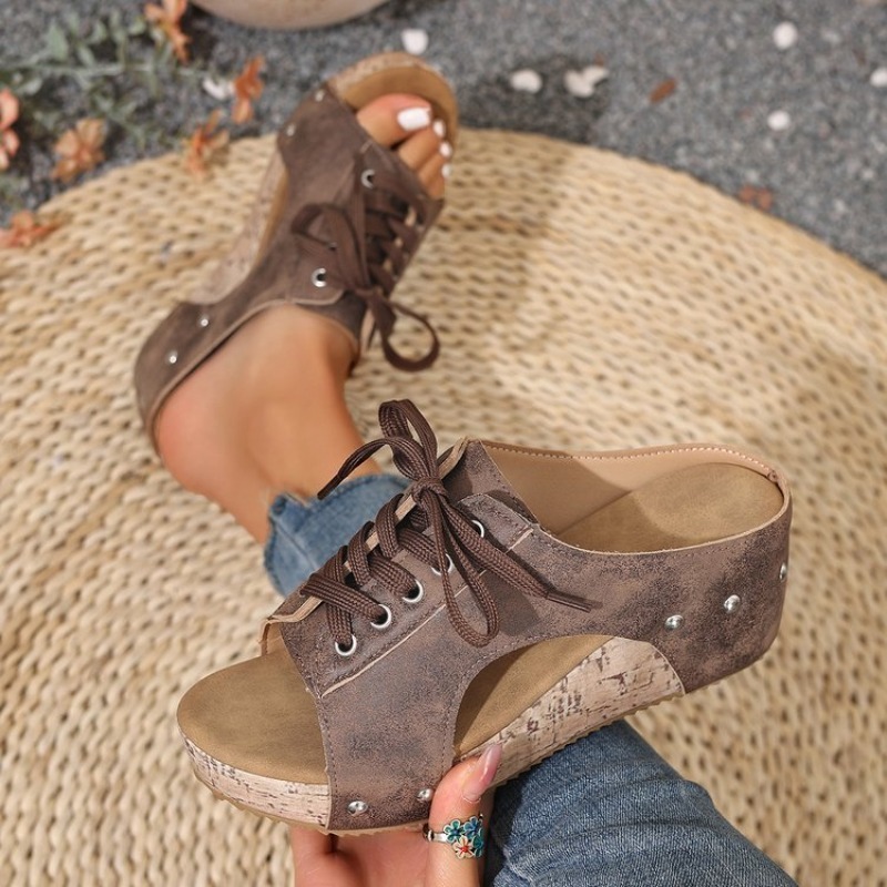 Women's Sandals Wedge Open Toe - Cork Wedge Sandal ulasan dan harga
