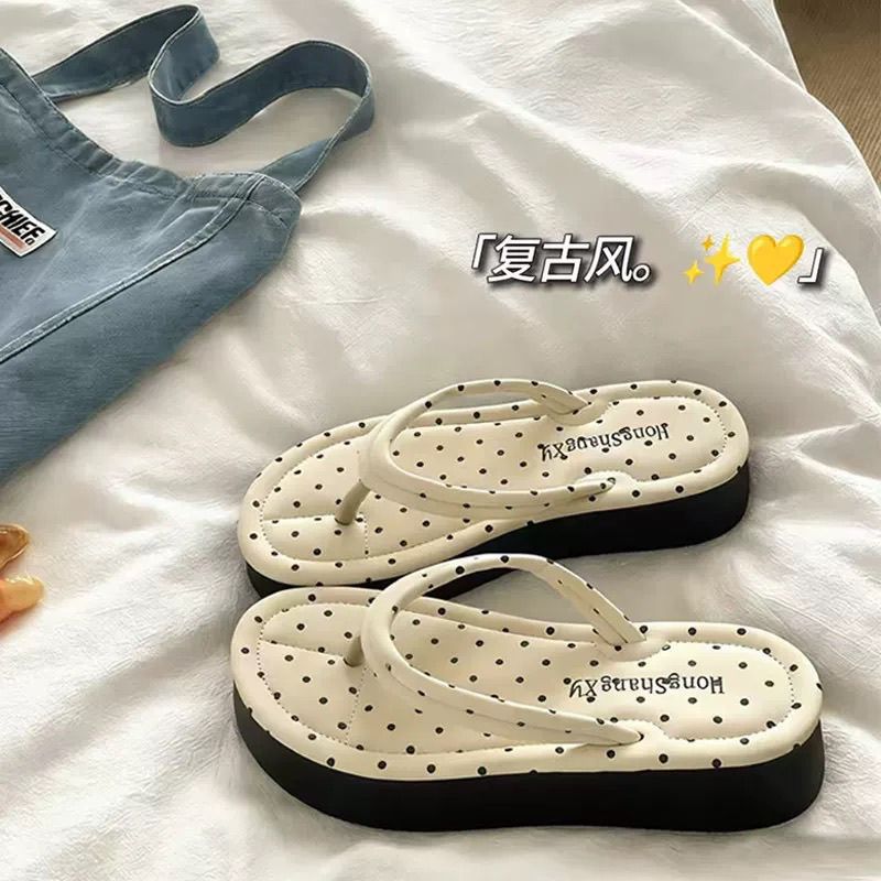 Fashion Polka Dot Platform Fli - Cork Wedge Sandal ulasan dan harga