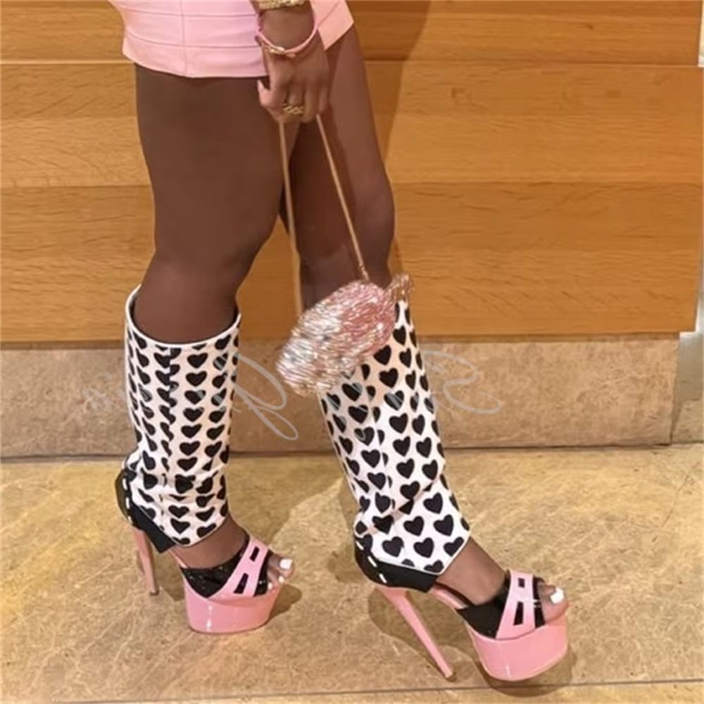 Girl Pink Heart Decor Knee Hig - Knee High Boots Women ulasan dan harga