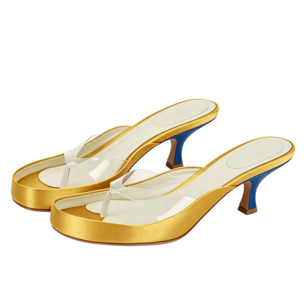 Women Gold Satin Thong Mules C - Clear Strap Heel ulasan dan harga