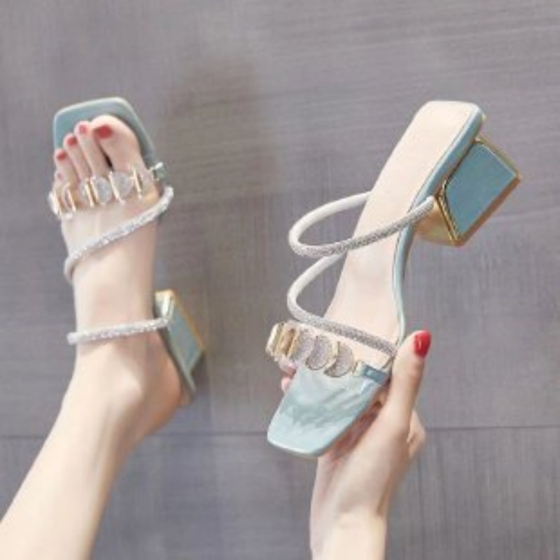 Women Summer Rhinestone Clear  - Clear Strap Heel ulasan dan harga