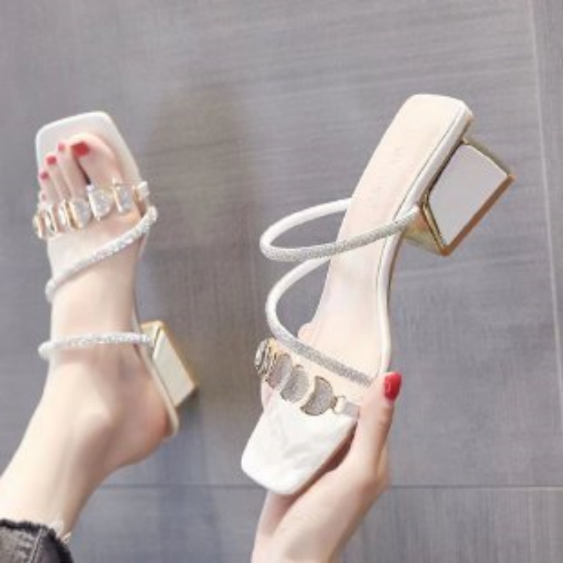 Women Summer Rhinestone Clear  - Clear Strap Heel ulasan dan harga