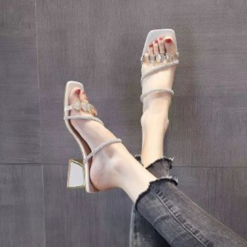 Women Summer Rhinestone Clear  - Clear Strap Heel ulasan dan harga